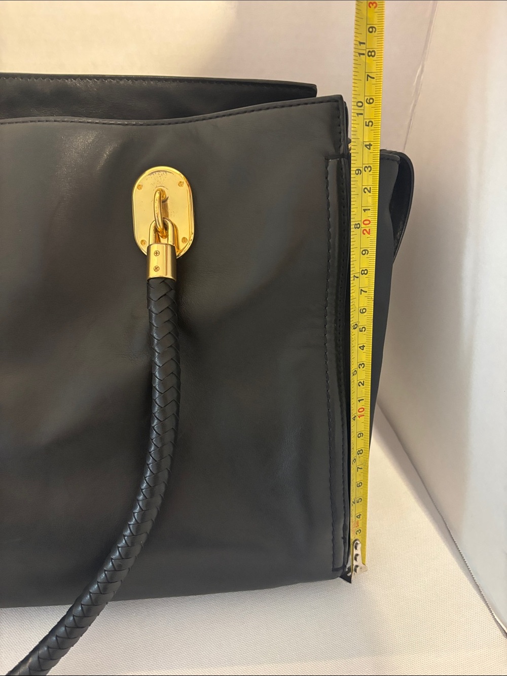 Cole Haan Classic Black Leather Work Tote with Gold Hardware and Braided Handles - Picture 10 of 12